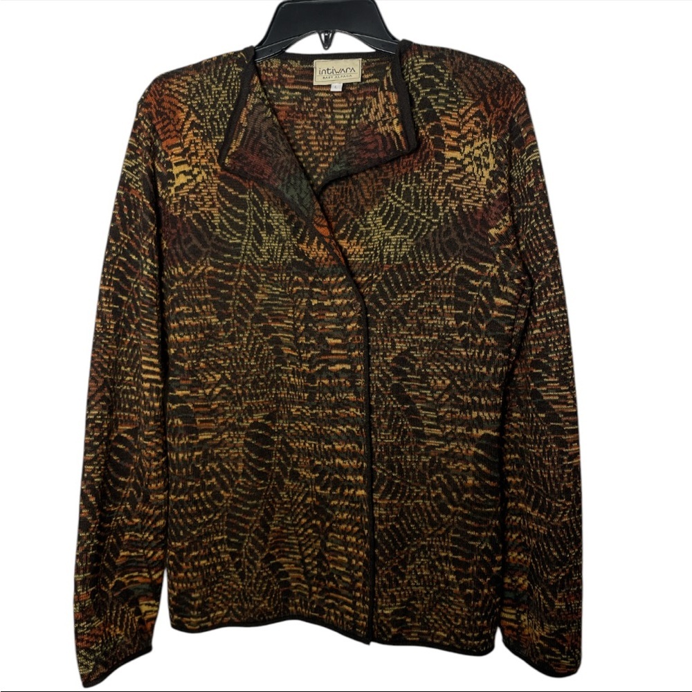 Intiwara Handmade Bolivia 100% Baby Alpaca Womens L Earthy Geometric Cardigan